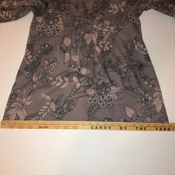 H&M Womens Organic Cotton 3/4 Puff Sleeve Grey Floral Blouse Size 4 - Picture 11 of 12